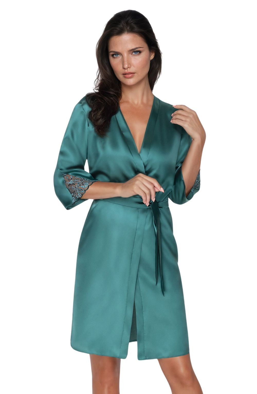 Irall Emerald Dressing Gown Green - Divine Silk