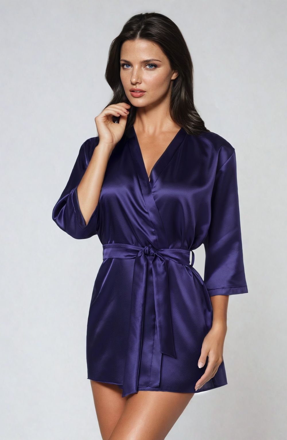 Irall Aria Dressing Gown Navy - Divine Silk