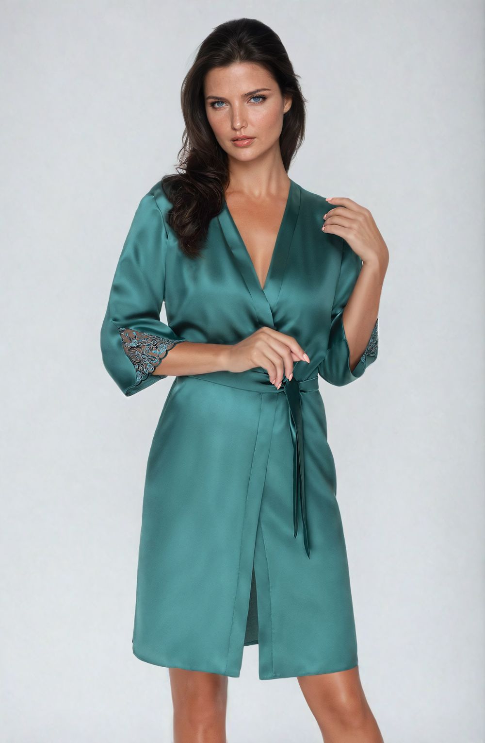 Irall Emerald Dressing Gown Green - Divine Silk